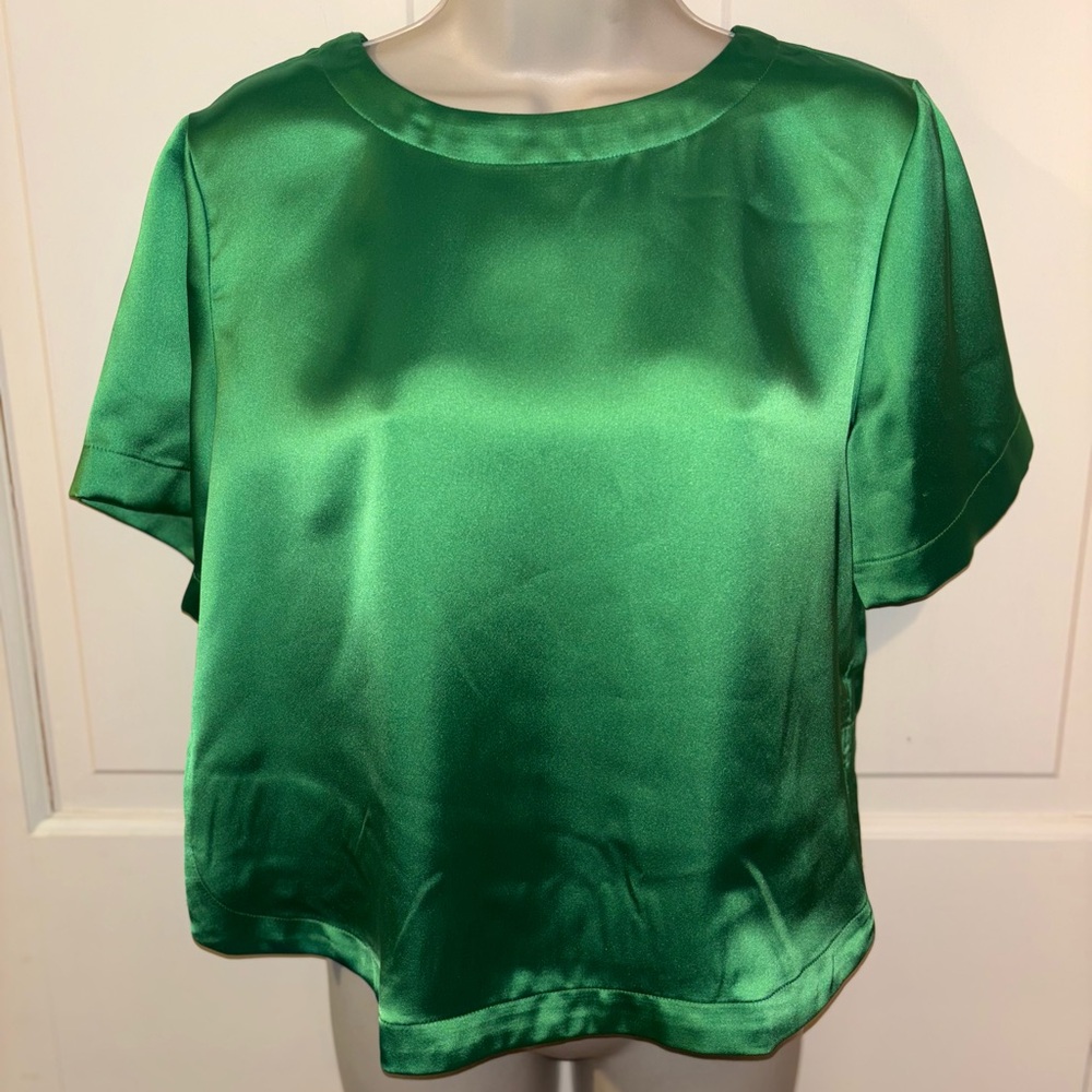 LOFT Vibrant Green Satin Blouse